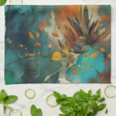 Herfst Oogst Blauwgroen Roest Goud Abstract Theedoek (Gevouwen)