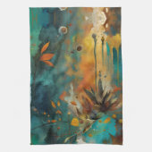 Herfst Oogst Blauwgroen Roest Goud Abstract Theedoek (Verticaal)