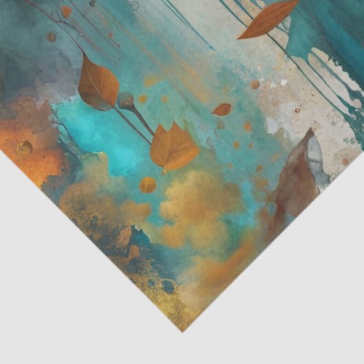 Herfst Oogst Blauwgroen Roest Goud Abstract Tissuepapier (Detail)