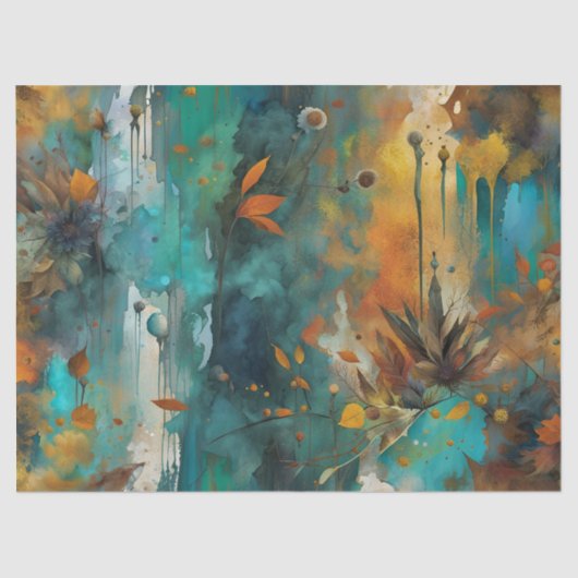 Herfst Oogst Blauwgroen Roest Goud Abstract Tissuepapier (Voorkant)