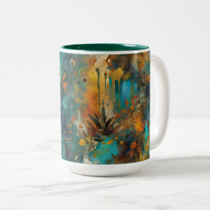 Herfst Oogst Blauwgroen Roest Goud Abstract Tweekleurige Koffiemok