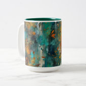 Herfst Oogst Blauwgroen Roest Goud Abstract Tweekleurige Koffiemok (Voorkant links)