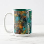Herfst Oogst Blauwgroen Roest Goud Abstract Tweekleurige Koffiemok (Links)