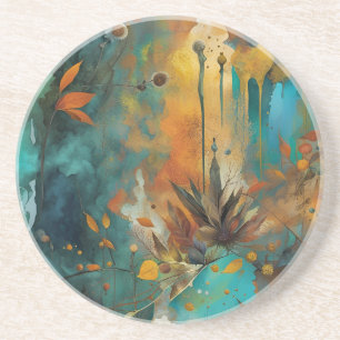 Herfst Oogst Blauwgroen Roest Goud Abstract Zandsteen Onderzetter