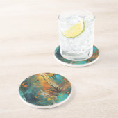 Herfst Oogst Blauwgroen Roest Goud Abstract Zandsteen Onderzetter (Zijkant)