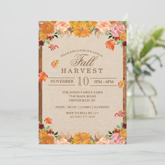 Herfst Oogst Bloemen Herfst Invitation Kaart (Staand voorkant)
