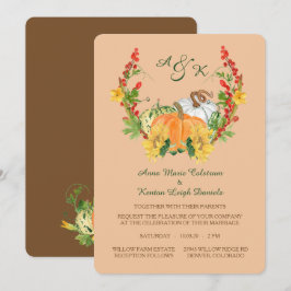 Herfst Oogst Bloemen Krans Monogram Huwelijk Kaart