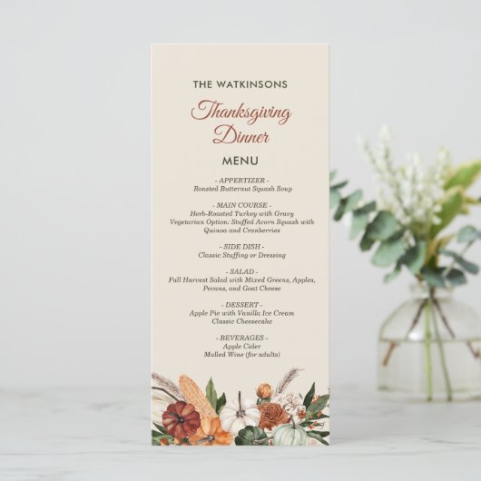 herfst Oogst Bloemen Thanksgiving Menu (Staand voorkant)