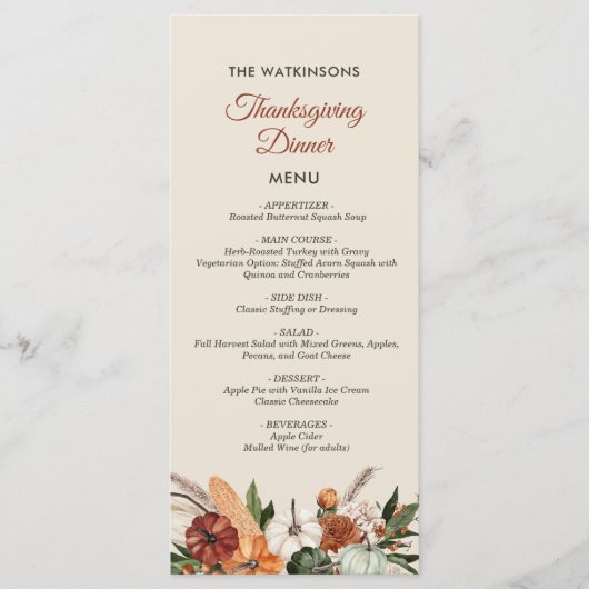 herfst Oogst Bloemen Thanksgiving Menu (Voorkant)