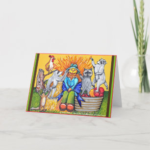 Herfst Oogst Boerderij Wasberen Maken Scarecrow Ka Kaart