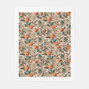 Herfst Oogst Botanisch Patroon – Pompoenen, Esdoor Fleece Deken