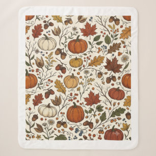 Herfst Oogst Botanisch Patroon – Pompoenen, Sherpa Deken