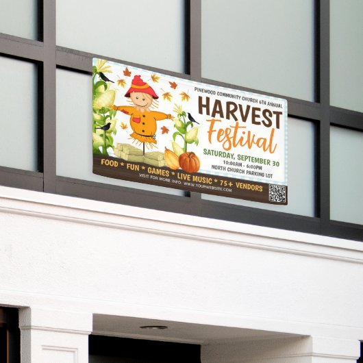 Herfst Oogst Festival Banner met qr code (Buitenkant Gebouw)