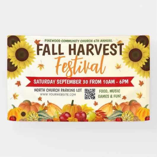 Herfst Oogst Festival Banner met qr code (Horizontaal)