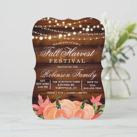 Herfst Oogst Festival Pompoenuitnodiging Kaart (Staand voorkant)