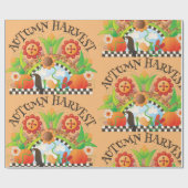 Herfst Oogst Folk Art Pompoen en Zonnebloem Herfst Cadeaupapier (Vlak)