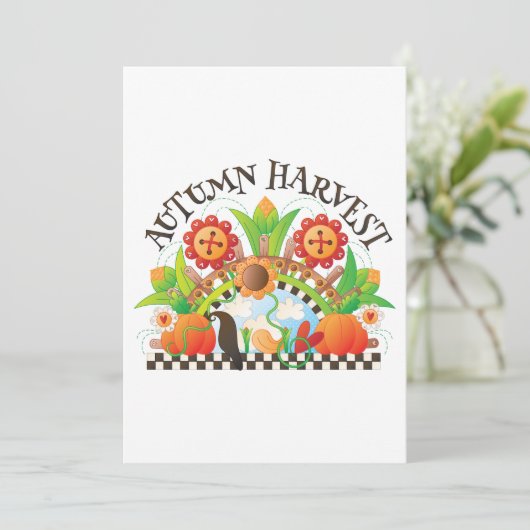 Herfst Oogst Folk Art Pompoen en Zonnebloem Herfst Kaart (Staand voorkant)