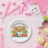 Herfst Oogst Folk Art Pompoen en Zonnebloem Herfst Papieren Bordje (Feest)