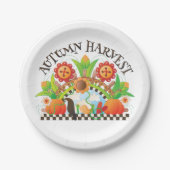 Herfst Oogst Folk Art Pompoen en Zonnebloem Herfst Papieren Bordje (Voorkant)