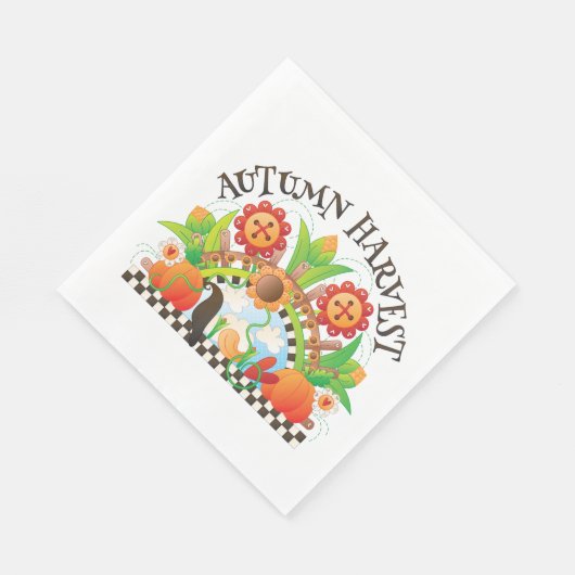 Herfst Oogst Folk Art Pompoen en Zonnebloem Herfst Servet (Hoek)