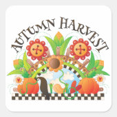 Herfst Oogst Folk Art Pompoen en Zonnebloem Herfst Vierkante Sticker (Voorkant)