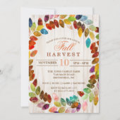 Herfst Oogst Glitter Bladeren Krans Uitnodiging (Voorkant)