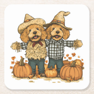 Herfst Oogst Goldendoodle Honden Kartonnen Onderzetters