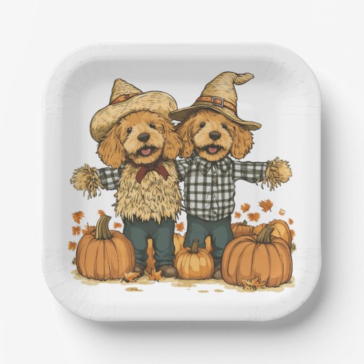 Herfst Oogst Goldendoodle Honden Papieren Bordje (Voorkant)