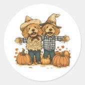 Herfst Oogst Goldendoodle Honden Ronde Sticker (Voorkant)