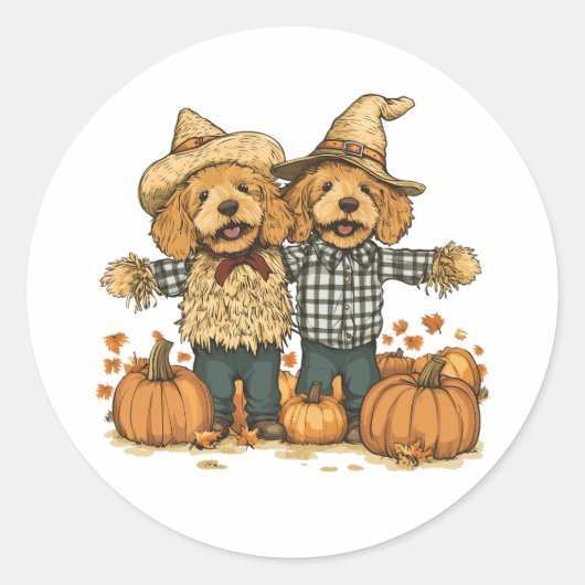 Herfst Oogst Goldendoodle Honden Ronde Sticker (Voorkant)