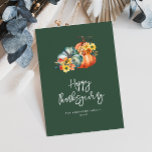 herfst oogst groen gelukkig Thanksgiving Feestdagenkaart<br><div class="desc">Geef uw dankbaarheid dit vakantieseizoen met ons mooie Happy Thanksgiving wenskaart. Met een warme en oprechte boodschap is deze kaart de perfecte manier om je geliefden te laten weten hoeveel je ze waardeert. Met een bloemige waterverf mooi pompoenontwerp. Laat ze weten dat ze altijd in je gedachten zijn. Verspreid de...</div>