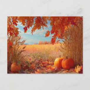 Herfst Oogst Herfst Natuur Scene Pompoenen Bladere Briefkaart