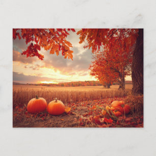 Herfst Oogst Herfst Natuur Scene Pompoenen Bladere Briefkaart