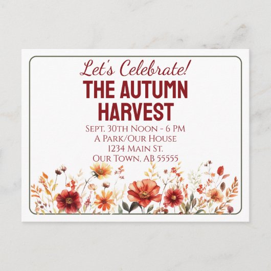 Herfst Oogst Herfstfeest Uitnodiging Postkaart (Voorkant)