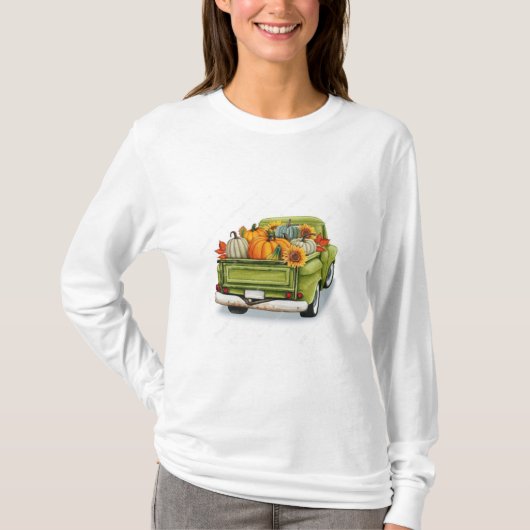 Herfst Oogst in een Green Truck Long Sleeves T-Shi T-shirt (Voorkant)