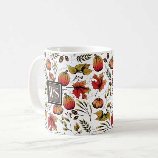 Herfst Oogst Monogram Pompoen Mok (Voorkant links)