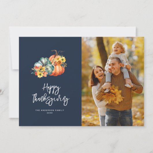 herfst oogst navy blauw gelukkig Thanksgiving foto Feestdagenkaart (Voorkant)