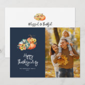 herfst oogst navy blauw gelukkig Thanksgiving foto Feestdagenkaart (Voorkant / Achterkant)