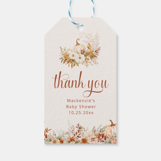 Herfst Oogst Pompoen Baby shower Dank u gunst Cadeaulabel (Achterkant)