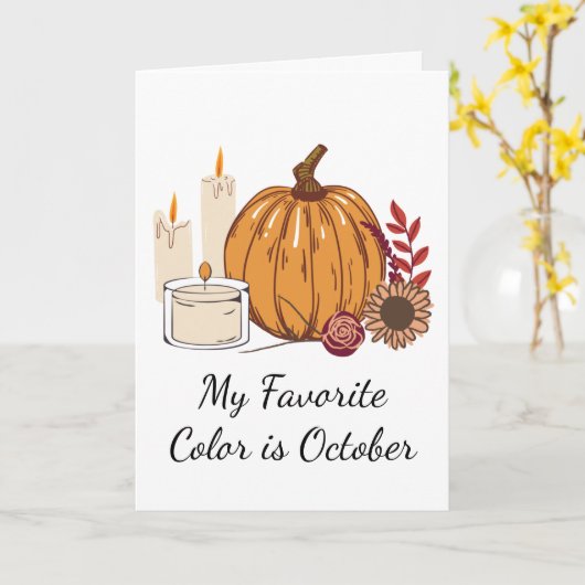 Herfst Oogst - Pompoen, Bloemen en Kaarsen Kaart (Gele Bloem)