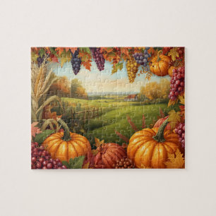 Herfst Oogst Pompoen Druiven Boerderij Landschap Legpuzzel