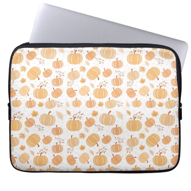 Herfst Oogst Pompoen en Blad Pastel Patroon Laptop Sleeve (Voorkant)