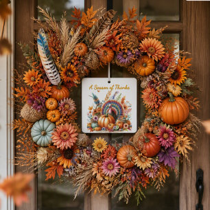 Herfst Oogst Pompoen en Kalkoen Keramisch Ornament