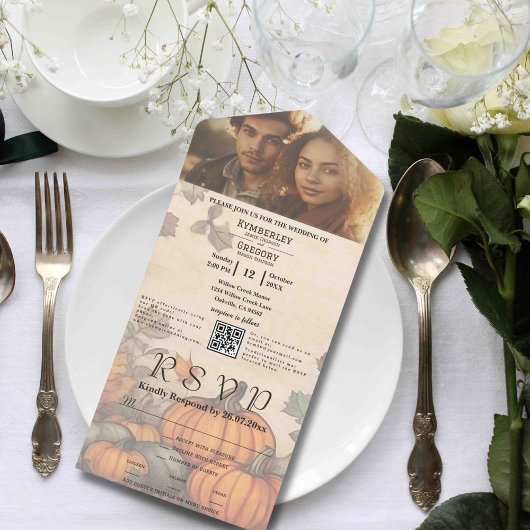 Herfst Oogst Pompoen Foto QR Code All In One Uitnodiging