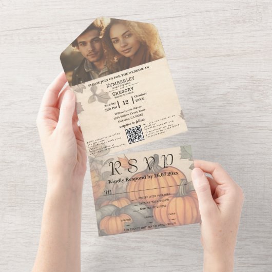 Herfst Oogst Pompoen Foto QR Code All In One Uitnodiging (Afscheurbaar)