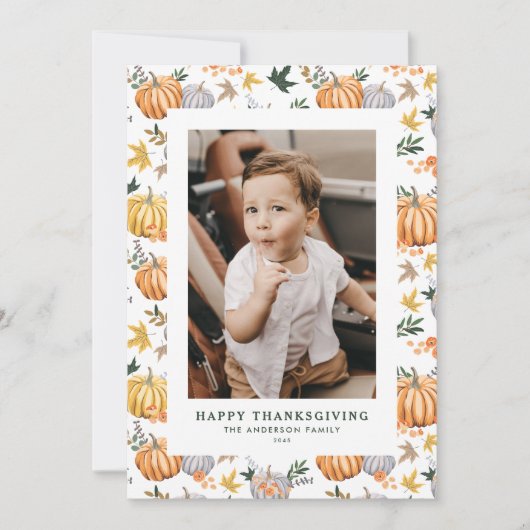 Herfst Oogst Pompoen Happy Thanksgiving Foto Feestdagenkaart (Voorkant)