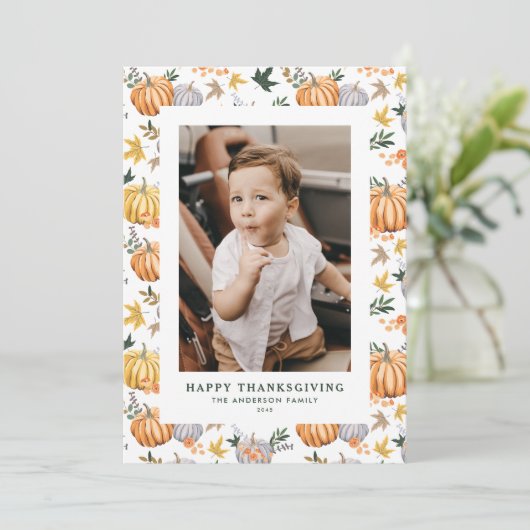 Herfst Oogst Pompoen Happy Thanksgiving Foto Feestdagenkaart (Staand voorkant)