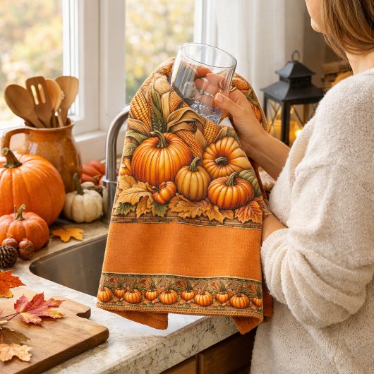 Herfst Oogst Pompoen Huis Decoratie Theedoek