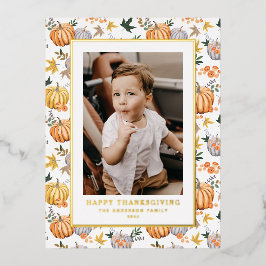 Herfst Oogst Pompoen Patroon Thanksgiving Foto Folie Feestdagen Briefkaart