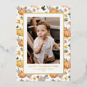 Herfst Oogst Pompoen Patroon Thanksgiving Foto Folie Feestdagenkaart (Voorkant)